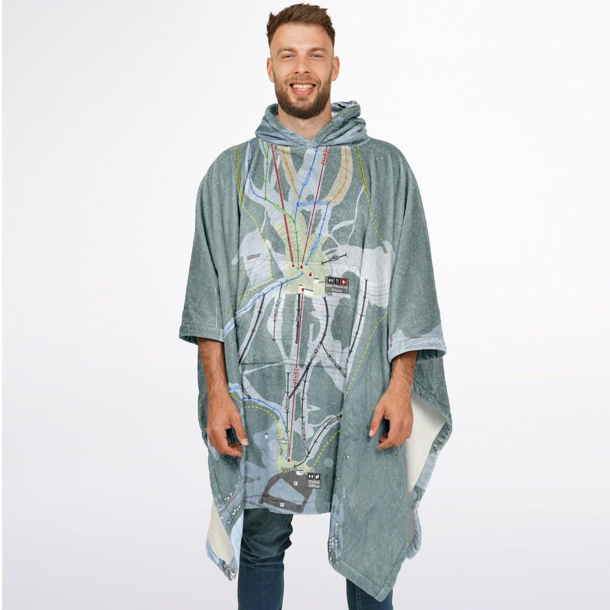 June Mountain, California Ski Resort Map Flannel Blanket Poncho