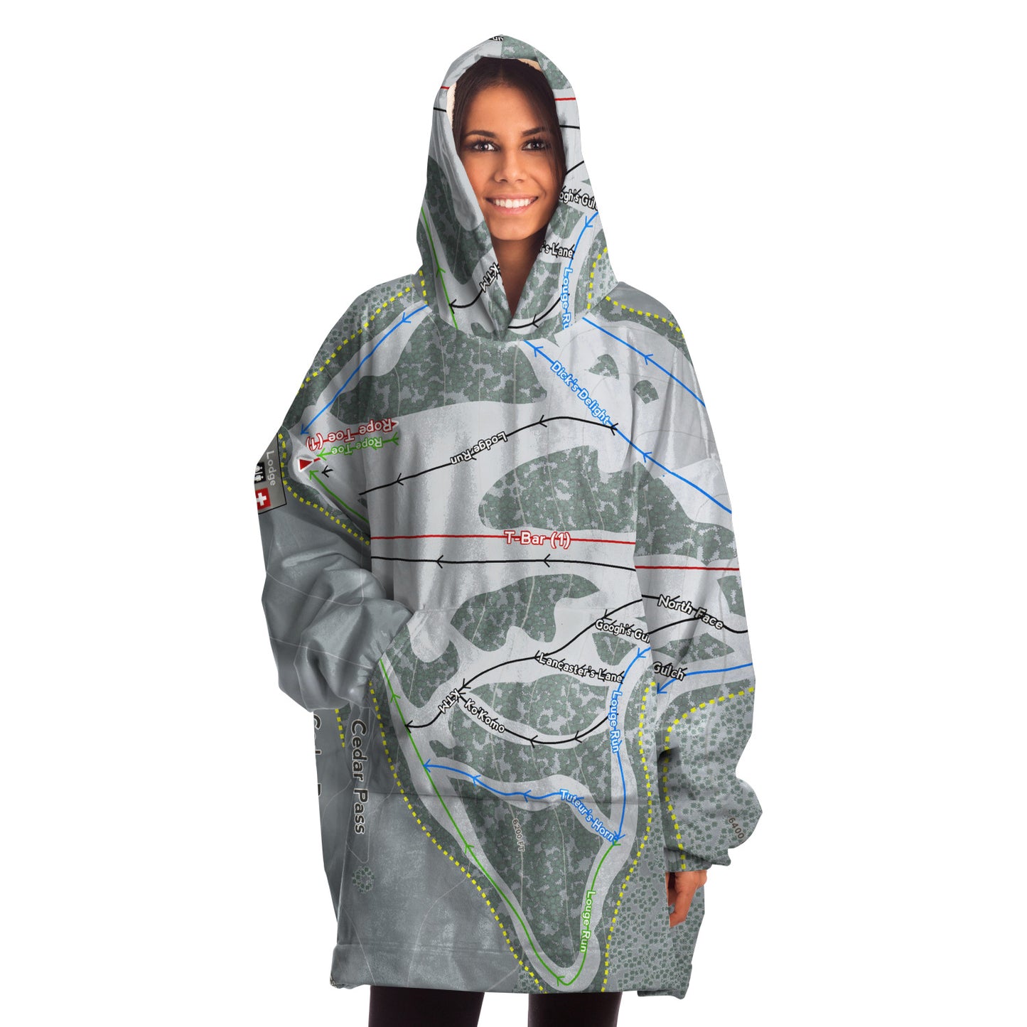 Cedar Pass, California Ski Trail Map - Snug Hoodie