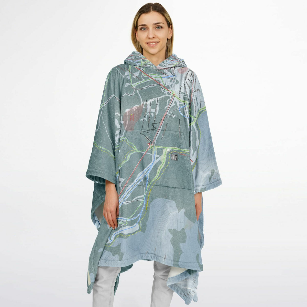 Lake Loiuse, Alberta Ski Resort Map Flannel Blanket Poncho