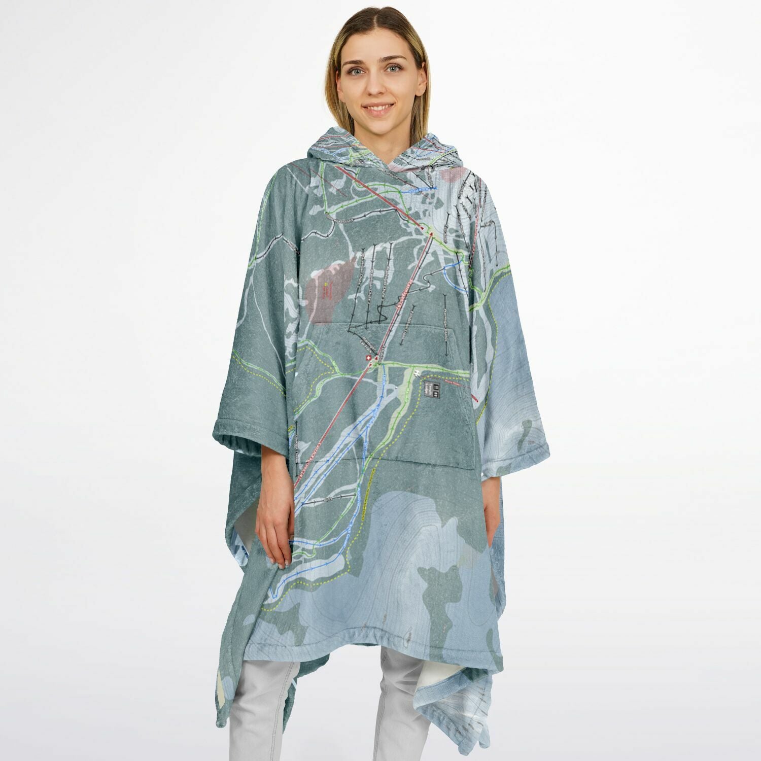 Lake Loiuse, Alberta Ski Resort Map Flannel Blanket Poncho