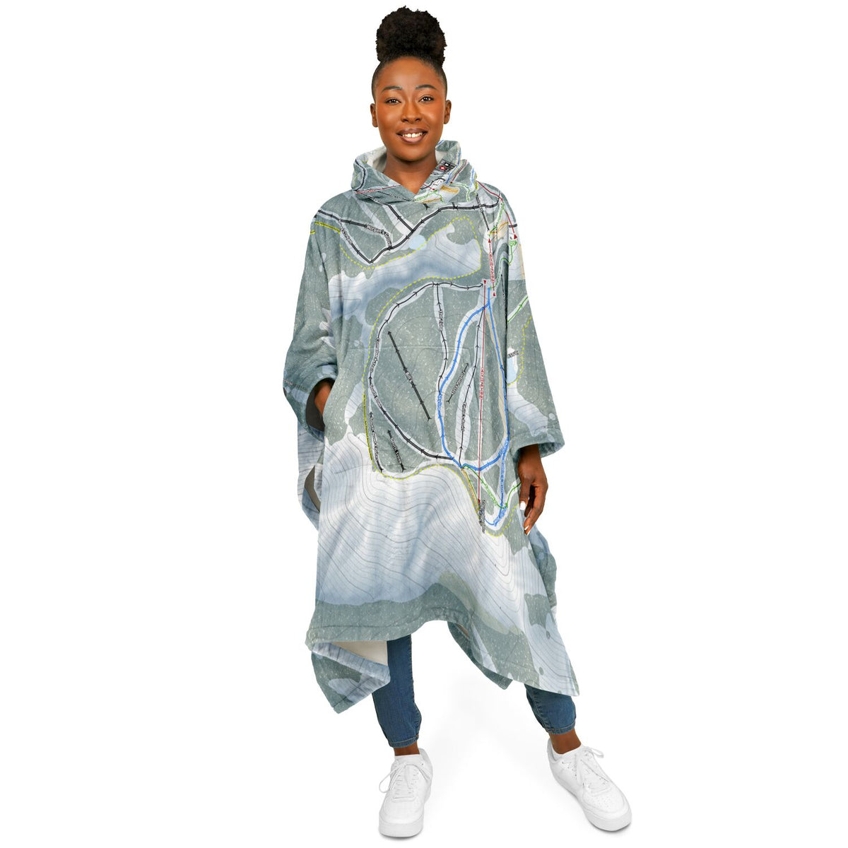 Mt Baldy, California Ski Resort Map Flannel Blanket Poncho