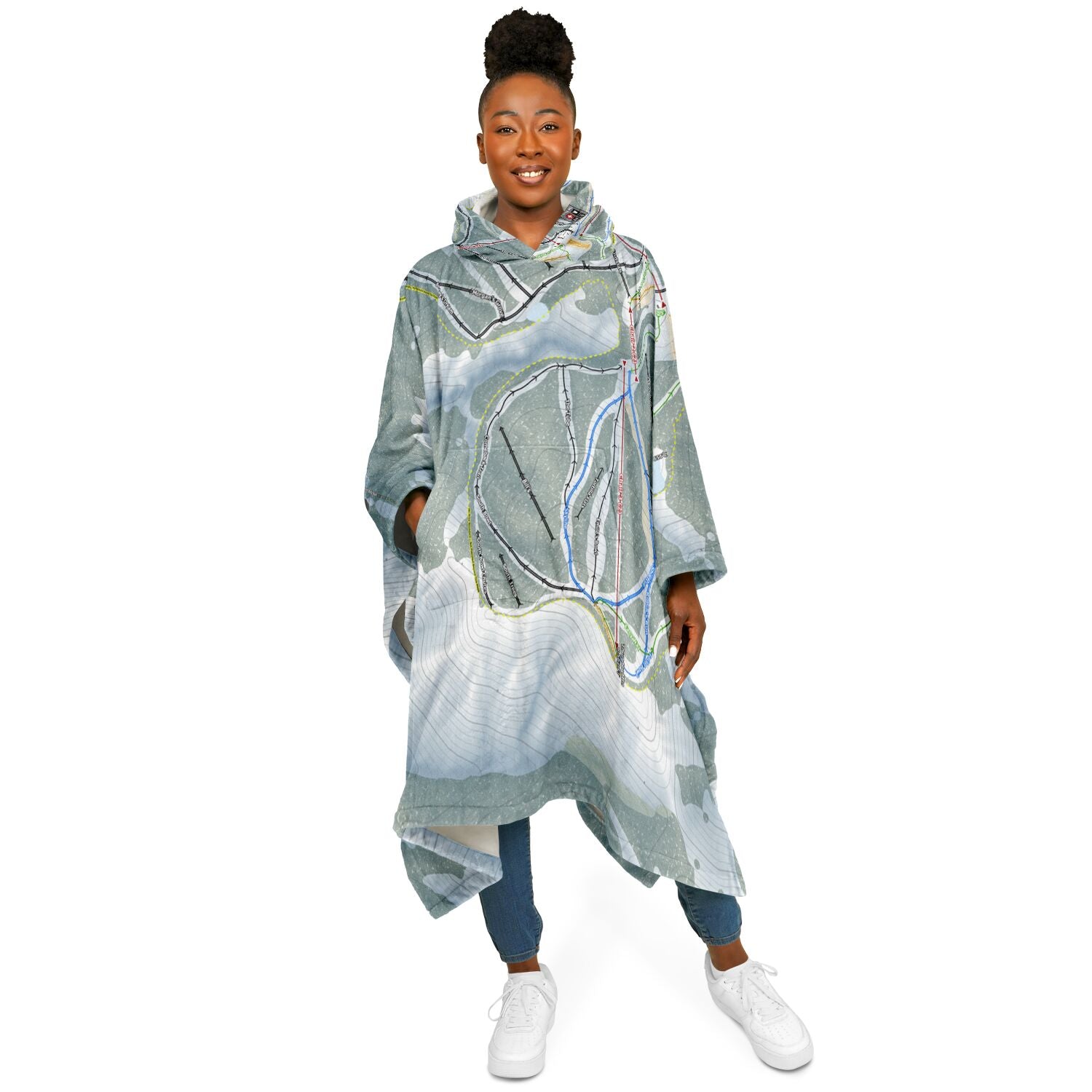 Mt Baldy, California Ski Resort Map Flannel Blanket Poncho