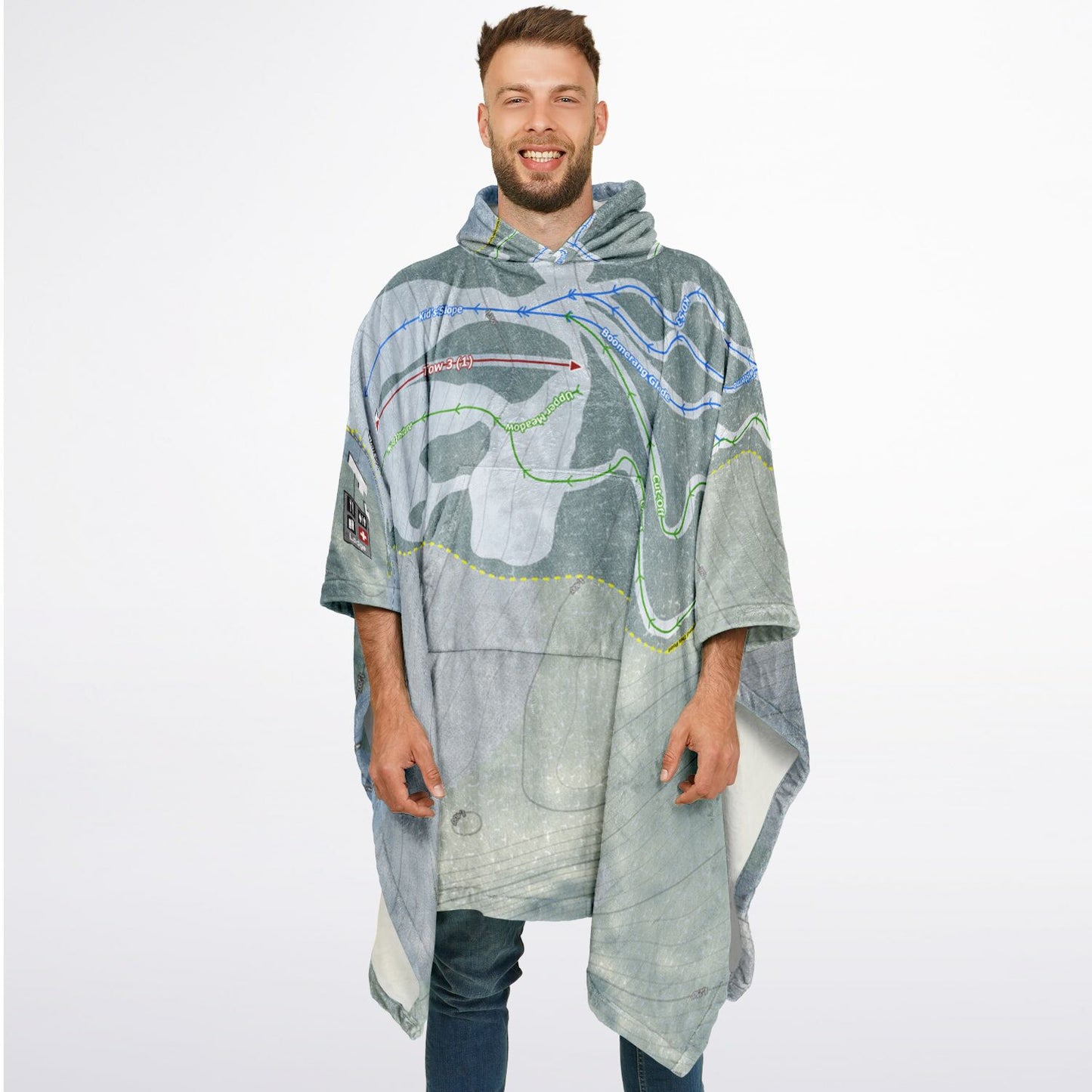 Mt Greylock, Massachusetts Ski Resort Map Flannel Blanket Poncho