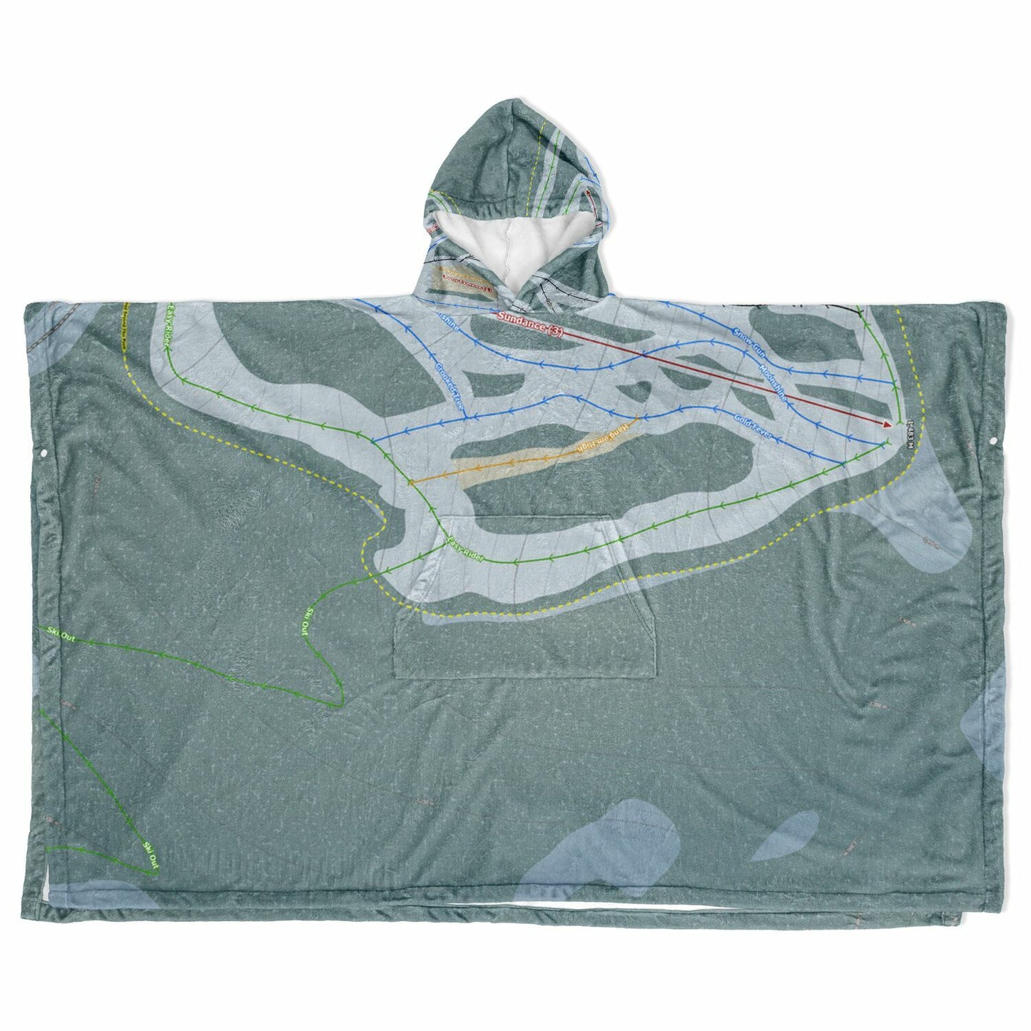 Fairmont Hot Springs, British Columbia Ski Resort Map Flannel Blanket Poncho