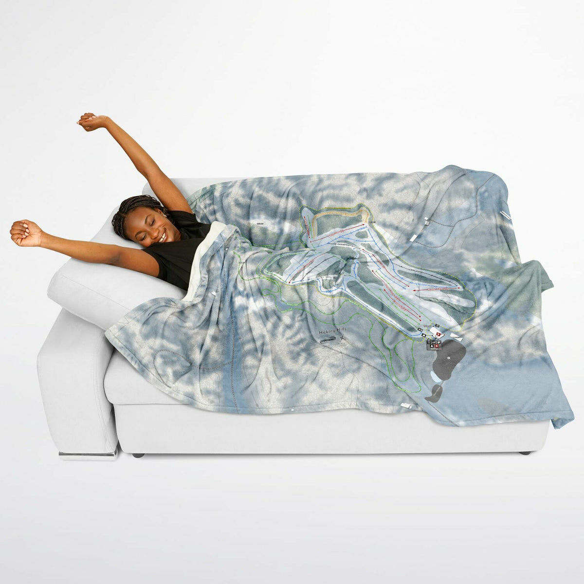 Hickory Hills, Michigan Ski Resort Map Flannel Blanket Poncho