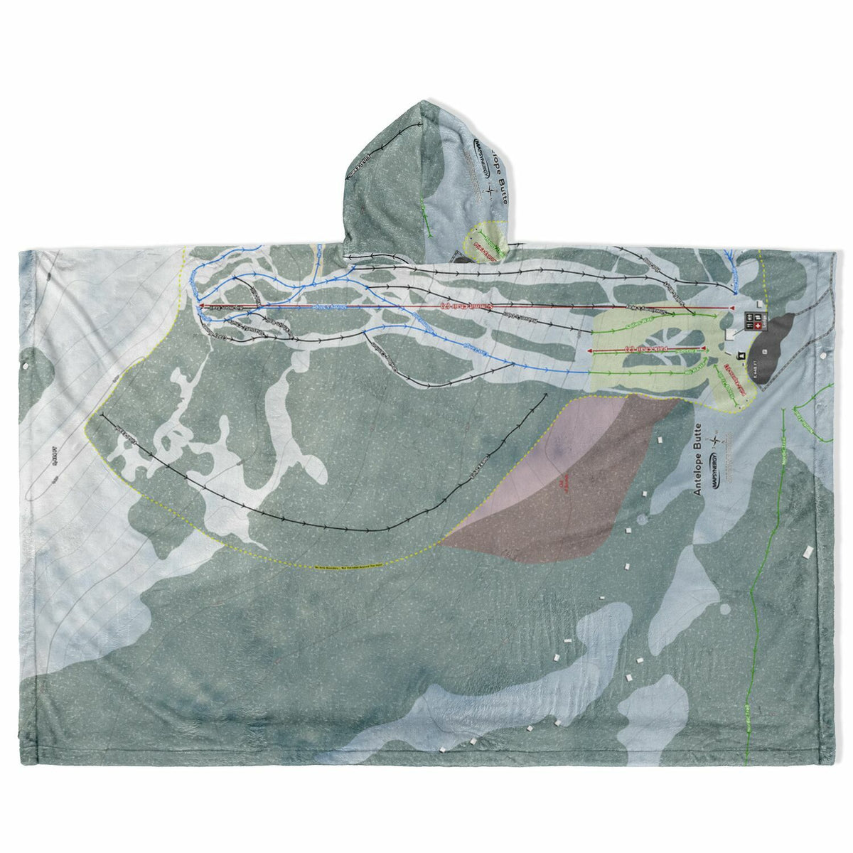Antelope Butte, Wyoming Ski Resort Map Flannel Blanket Poncho
