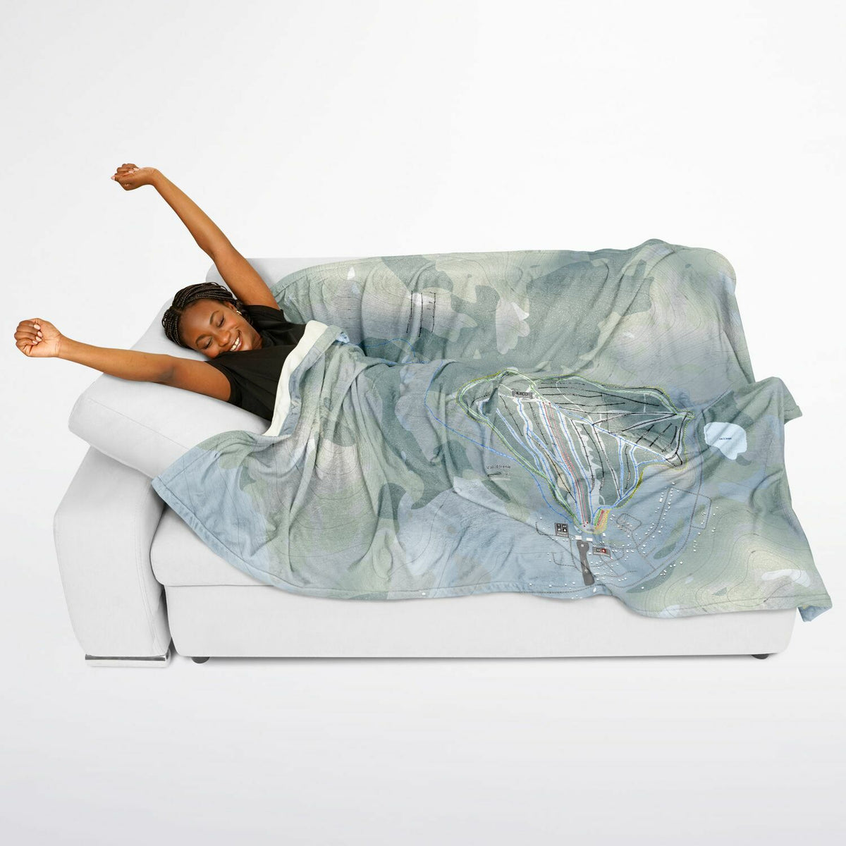 Val-dIrene, Quebec Ski Resort Map Flannel Blanket Poncho