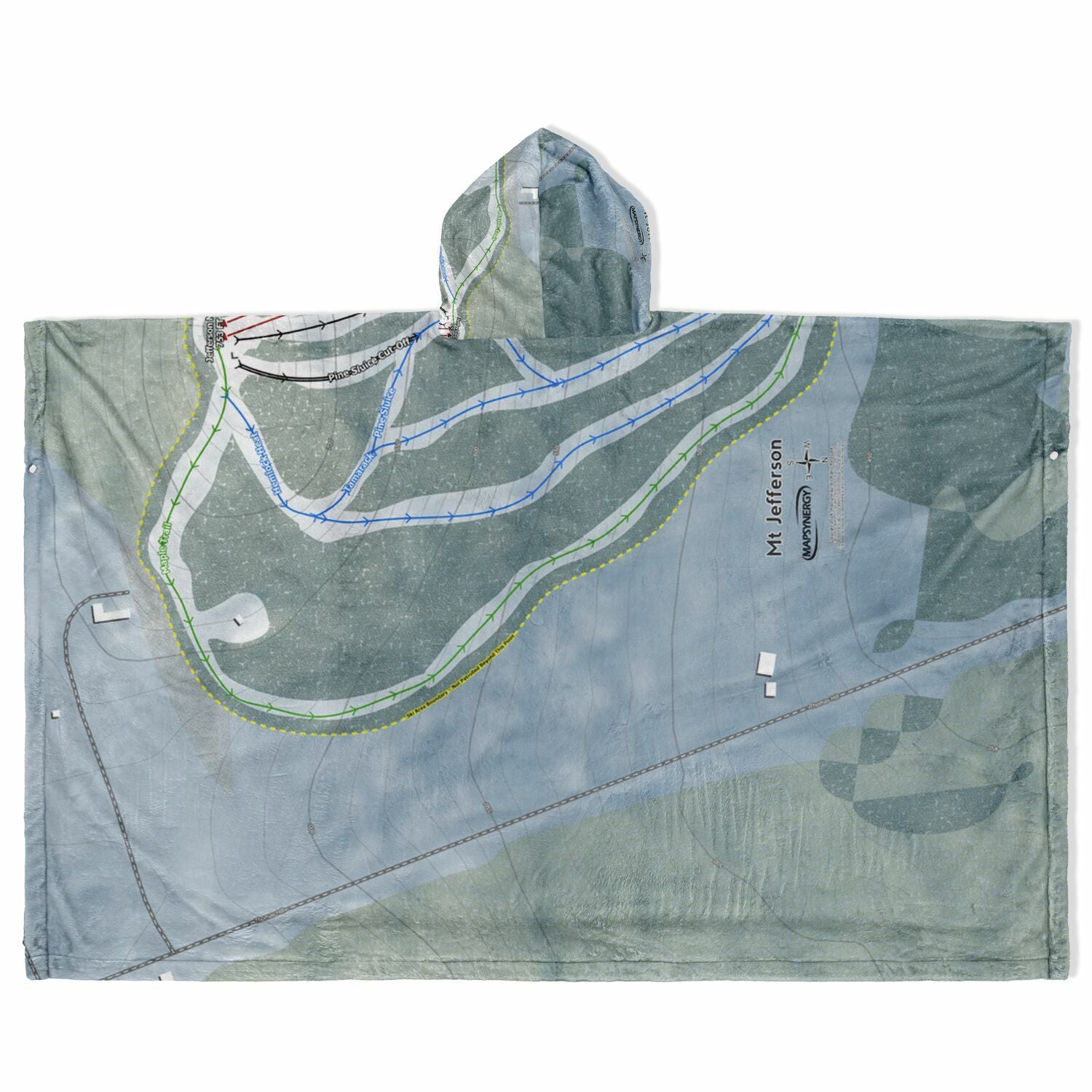 Mt Jefferson, Maine Ski Resort Map Flannel Blanket Poncho