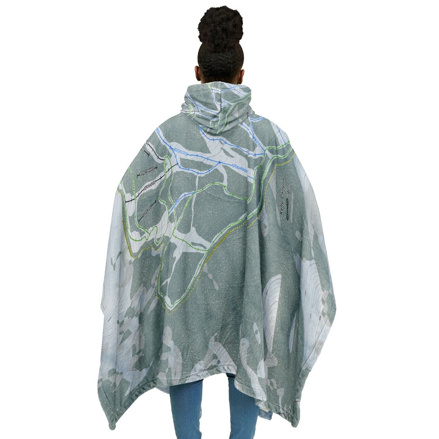 Kelly Canyon, Idaho Ski Resort Map Flannel Blanket Poncho