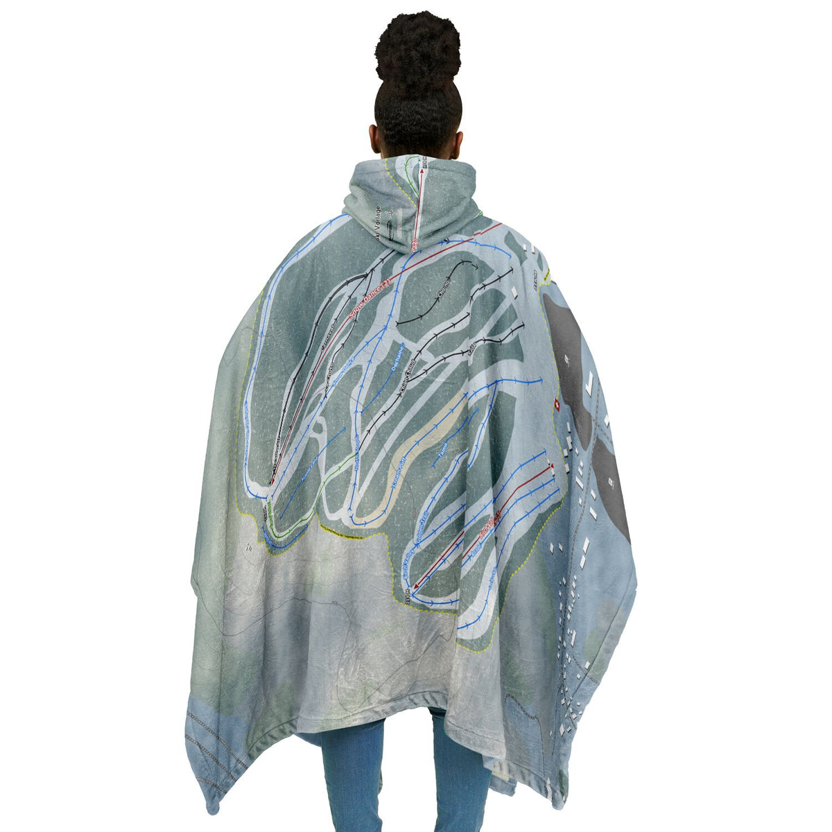 Ski Vorlage, Quebec Ski Resort Map Flannel Blanket Poncho