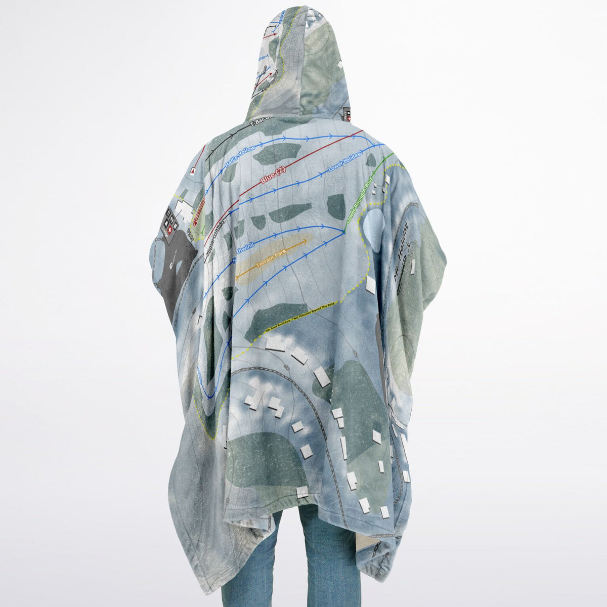 Mt Holiday, Michigan Ski Resort Map Flannel Blanket Poncho