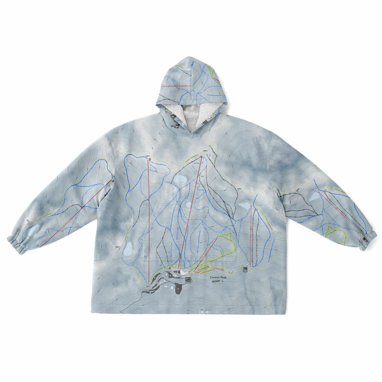 Coronet Peak, New Zealand Ski Trail Map - Snug Hoodie