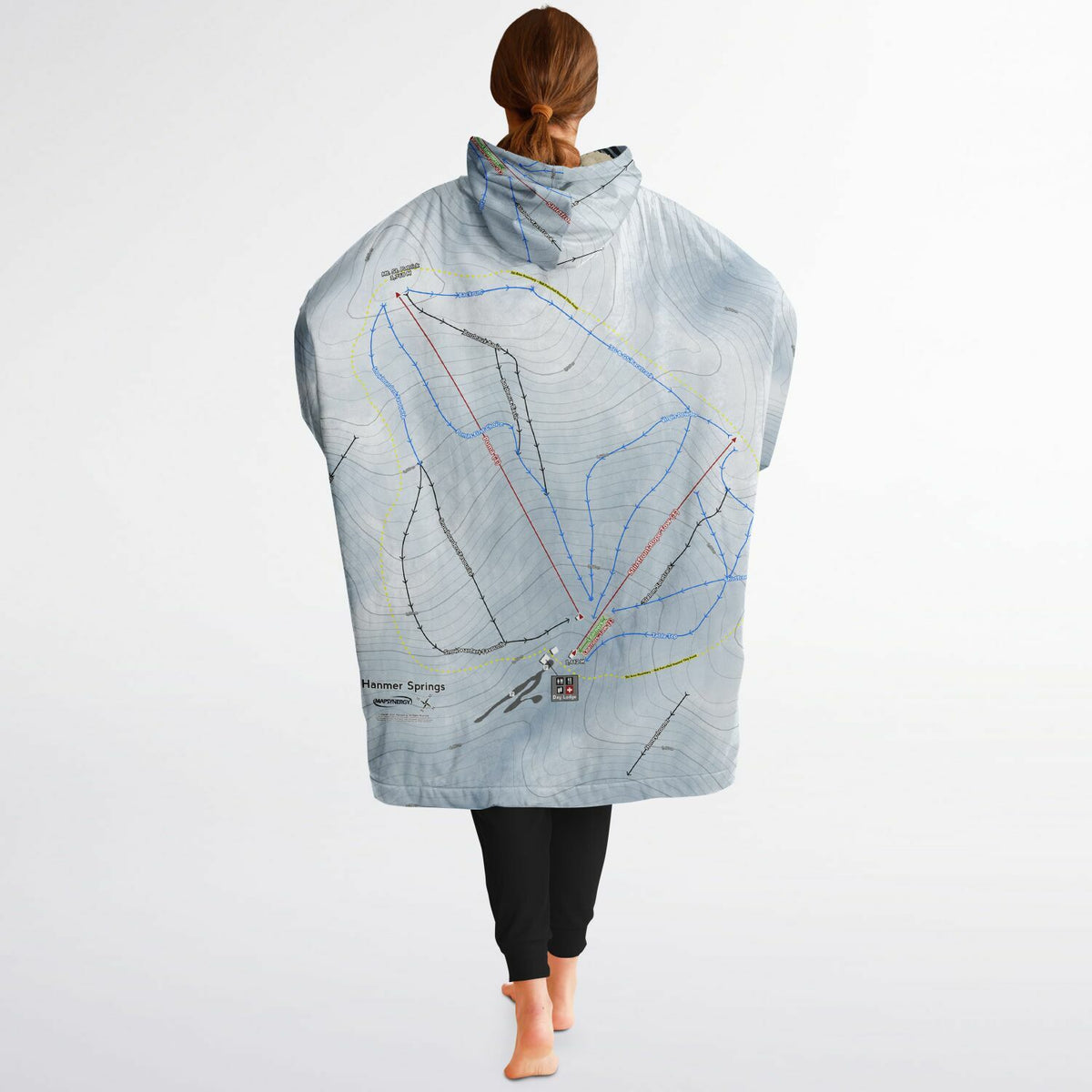 Hanmer Springs, New Zealand Ski Trail Map - Snug Hoodie