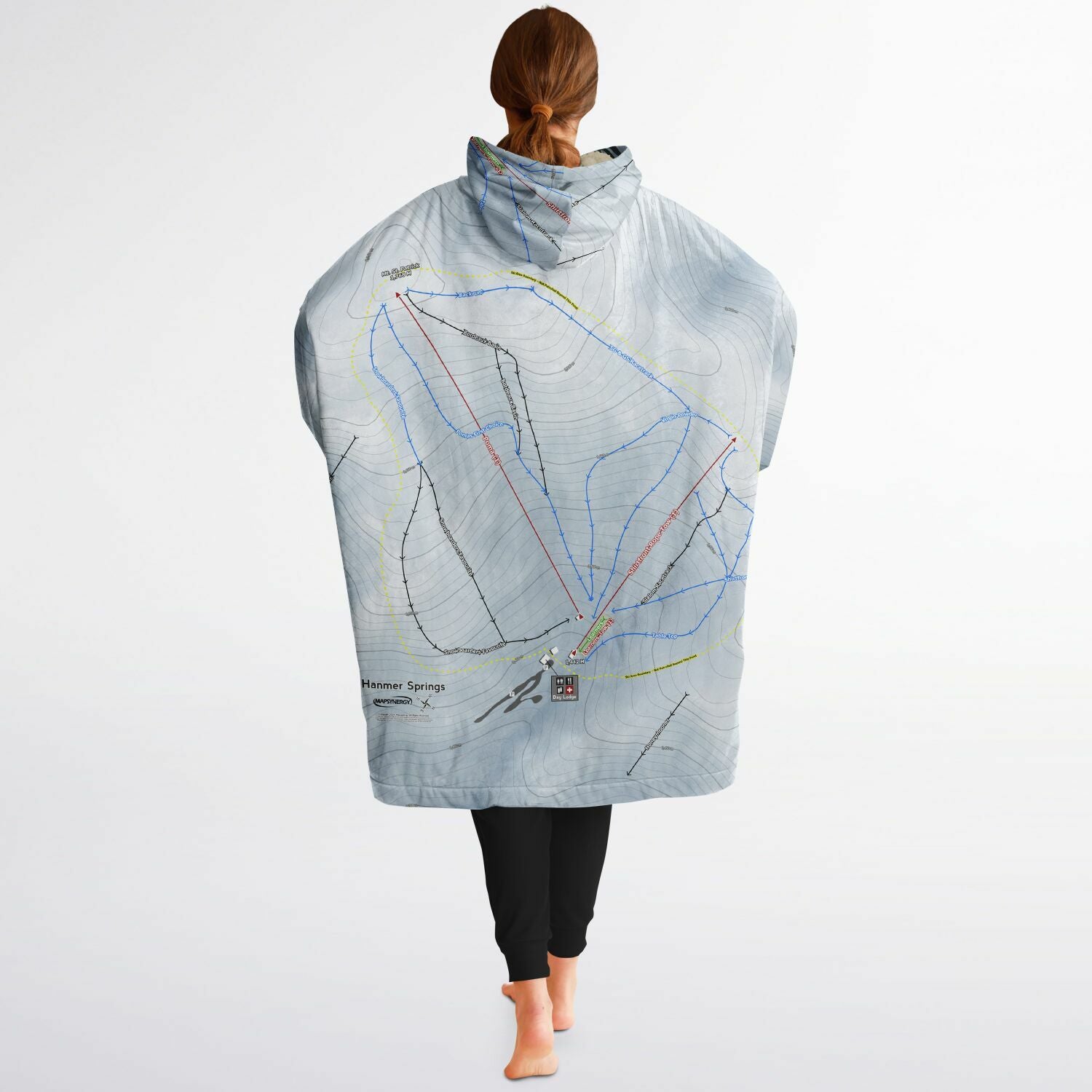 Hanmer Springs, New Zealand Ski Trail Map - Snug Hoodie