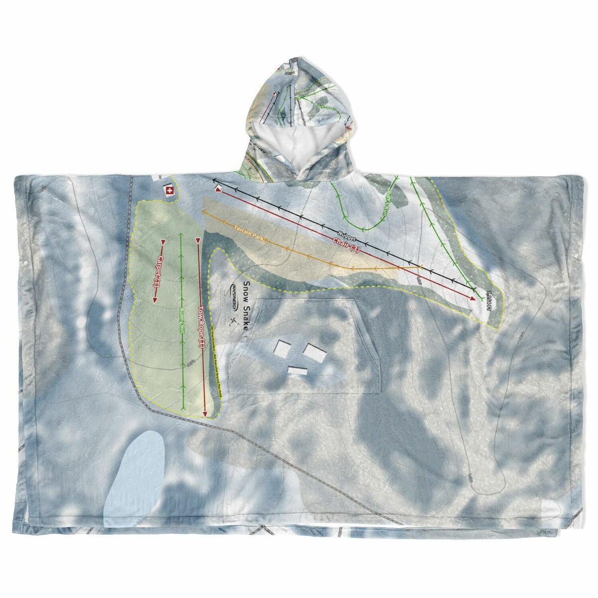 Snow Snake, Michigan Ski Resort Map Flannel Blanket Poncho