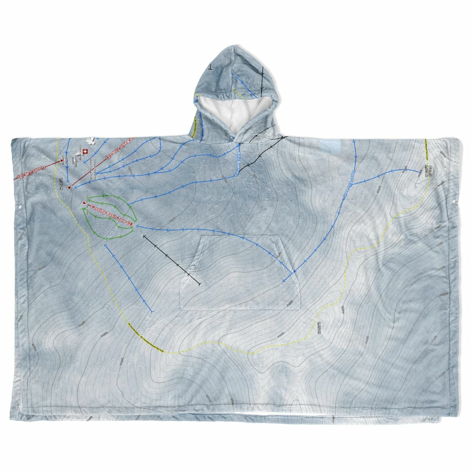 Temple Basin, New Zealand Ski Resort Map Flannel Blanket Poncho - Powderaddicts