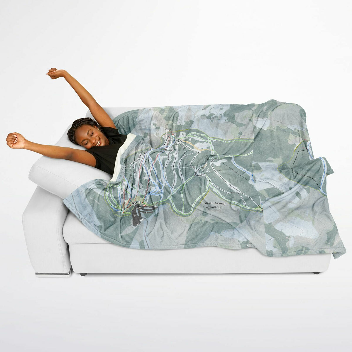 Beaver Mountain, Utah Ski Resort Map Flannel Blanket Poncho