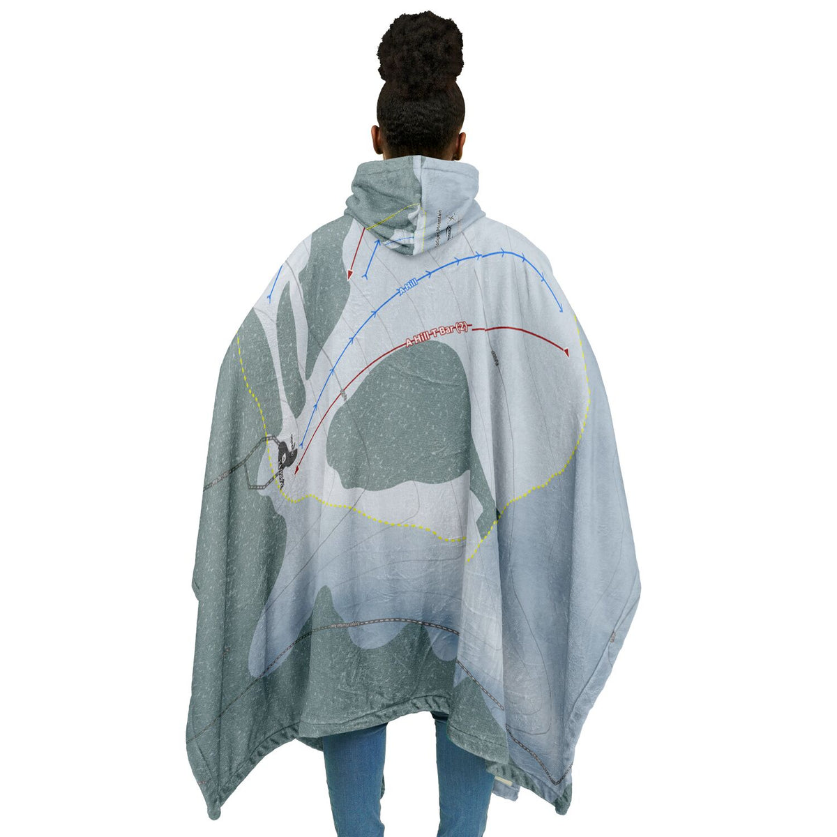 Badger Mountain, Washington Ski Resort Map Flannel Blanket Poncho