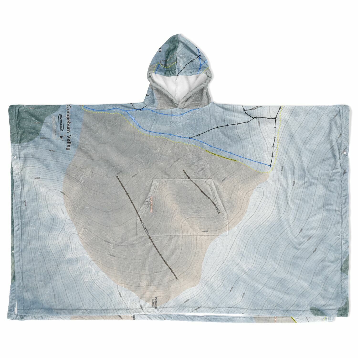 Craigieburn Valley, New Zealand Ski Resort Map Flannel Blanket Poncho