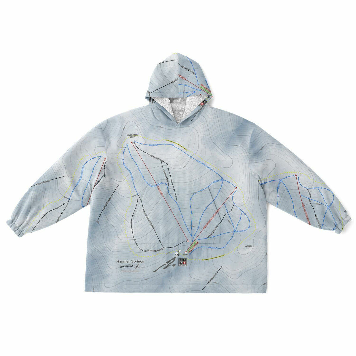 Hanmer Springs, New Zealand Ski Trail Map - Snug Hoodie