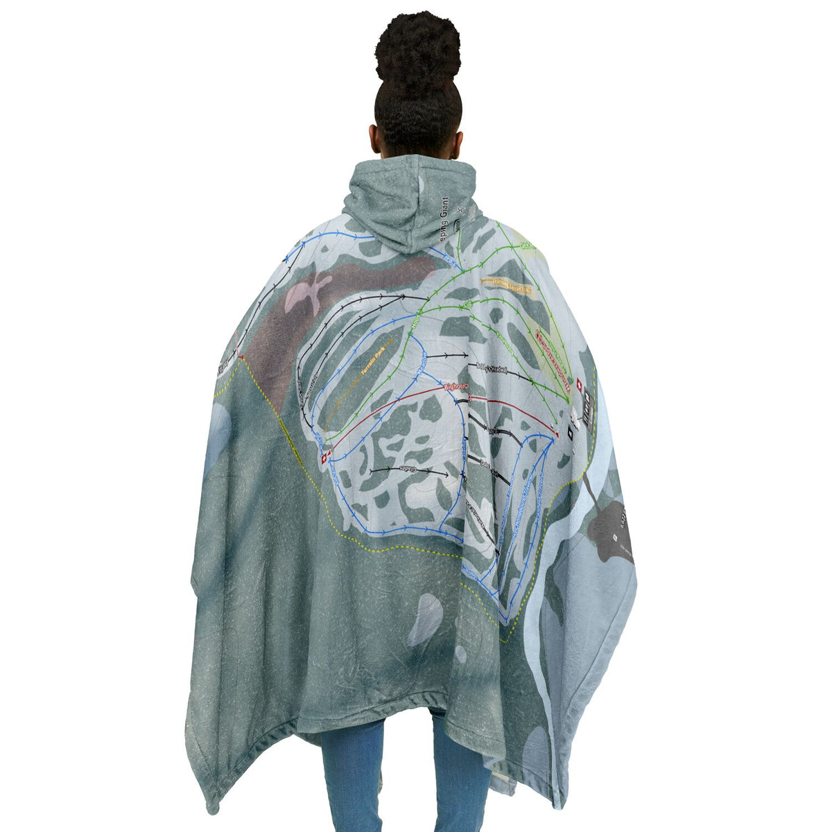 Sleeping Giant, Wyoming Ski Resort Map Flannel Blanket Poncho