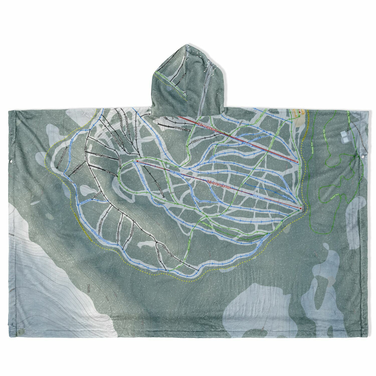 Apex Mountain, British Columbia Ski Resort Map Flannel Blanket Poncho