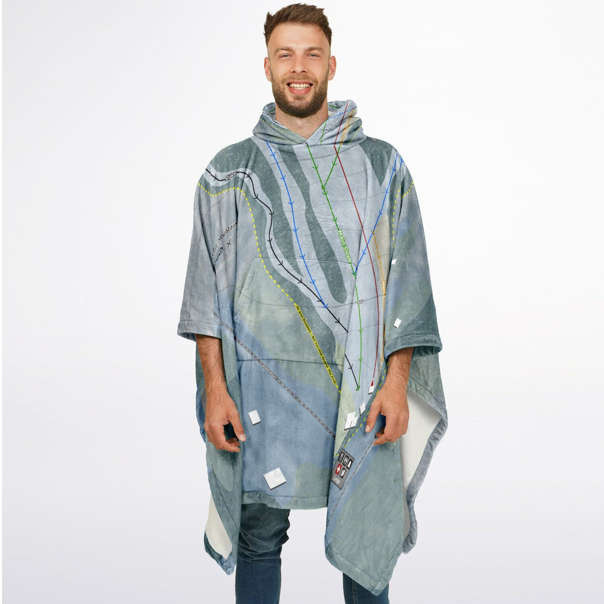 Baker Mountain, Maine Ski Resort Map Flannel Blanket Poncho