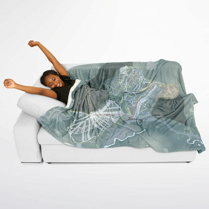 Troll Resort, British Columbia Ski Resort Map Flannel Blanket Poncho