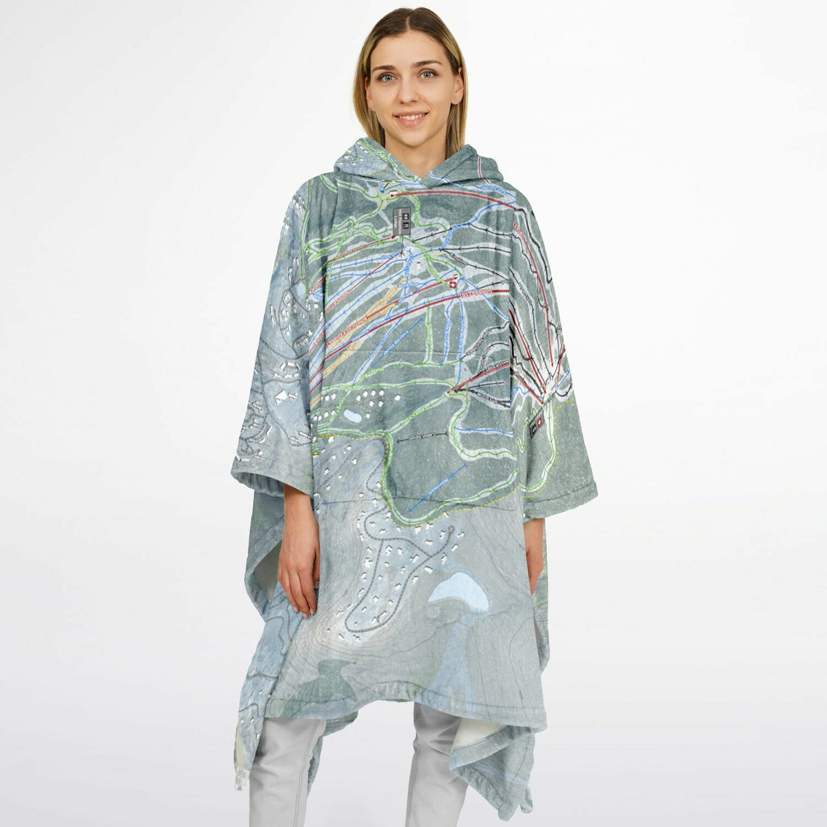 Stratton Mountain, Vermont Ski Resort Map Flannel Blanket Poncho