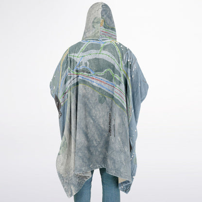 West Mountain, New York Ski Resort Map Flannel Blanket Poncho