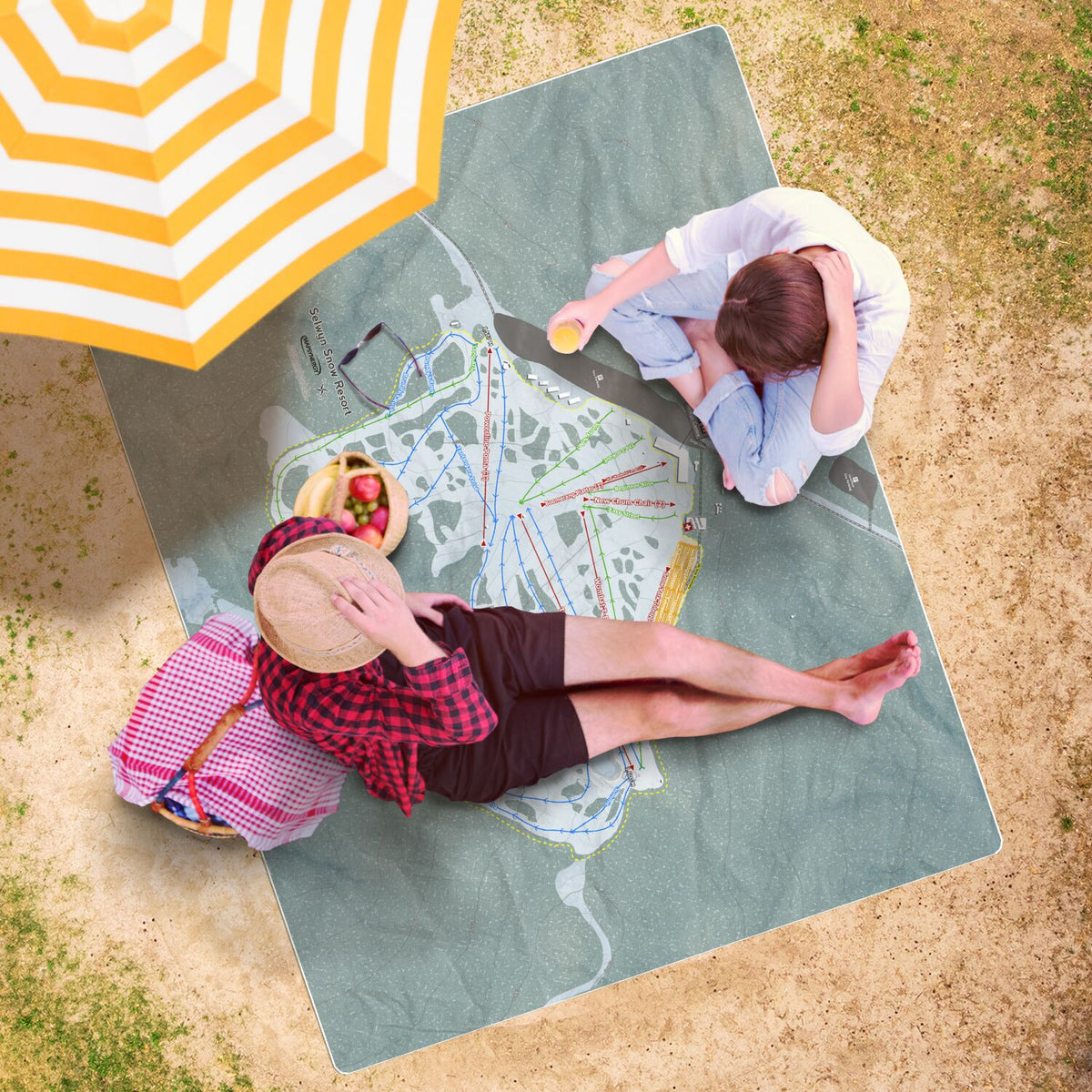 Selwyn Snow Resort, Australia Ski Resort Map Printed Beach Towel