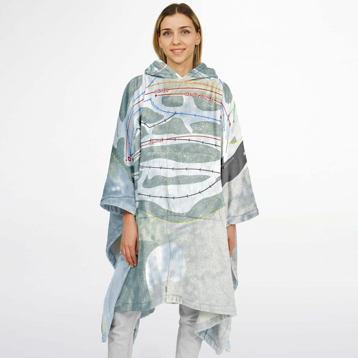 Norway Mountain, Michigan Ski Resort Map Flannel Blanket Poncho