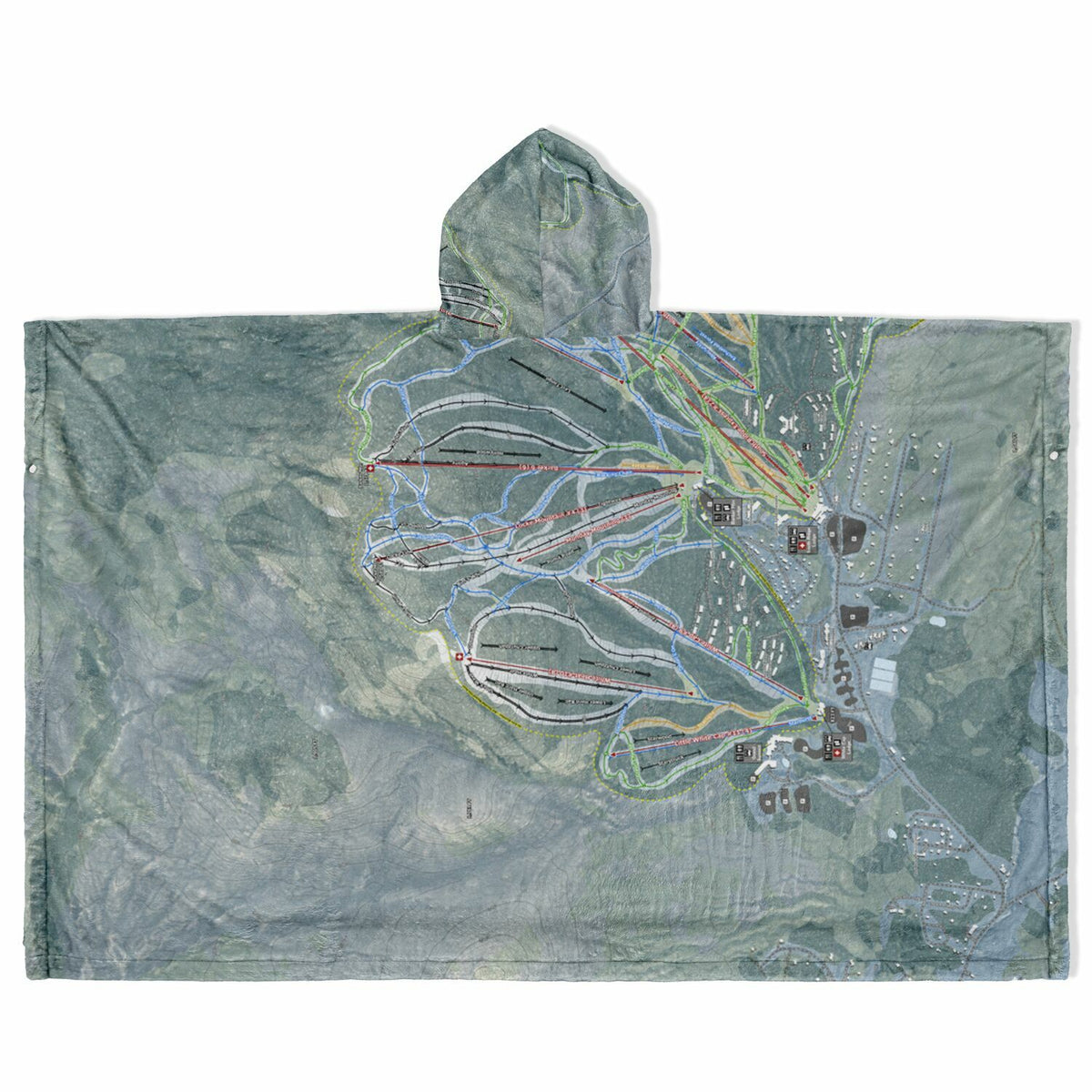 Sunday River, Maine Ski Resort Map Flannel Blanket Poncho