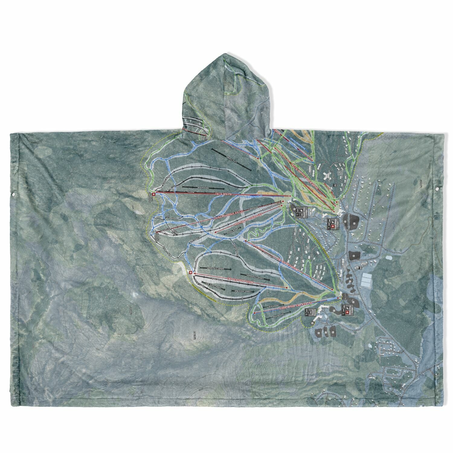 Sunday River, Maine Ski Resort Map Flannel Blanket Poncho