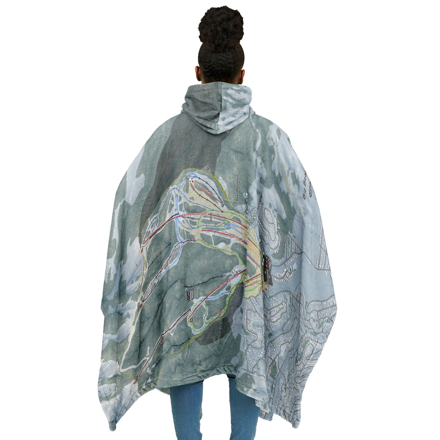 Big Bear Mountain, California Ski Resort Map Flannel Blanket Poncho