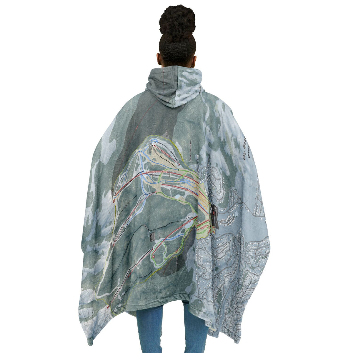 Big Bear Mountain, California Ski Resort Map Flannel Blanket Poncho