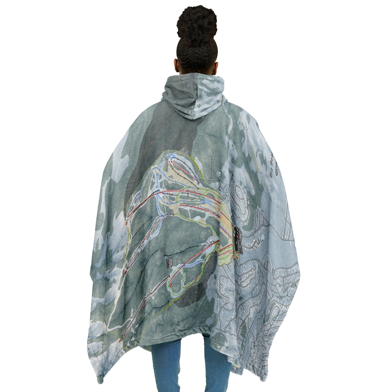 Big Bear Mountain, California Ski Resort Map Flannel Blanket Poncho