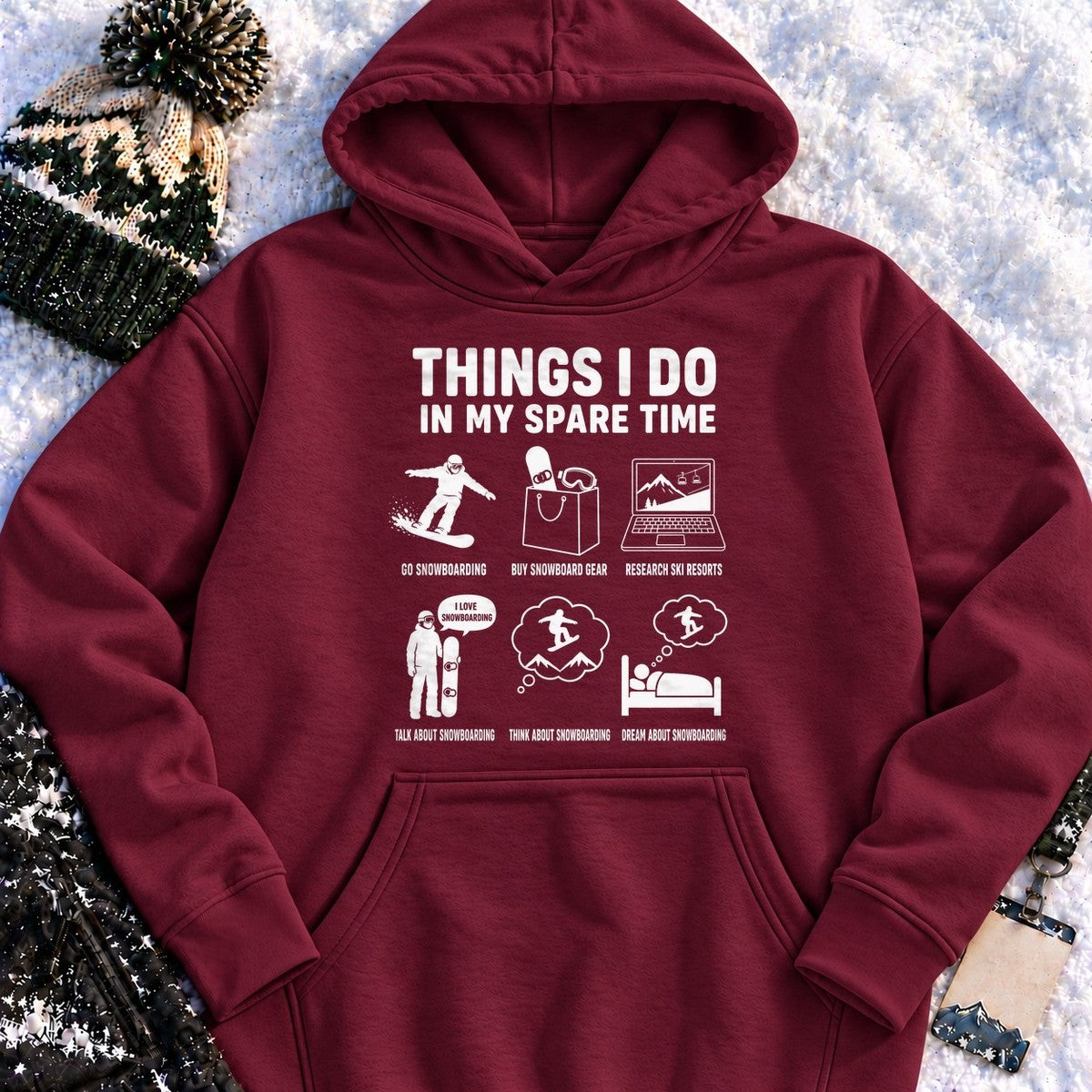 Spare Time Snowboarding - Hoodie (Maroon)