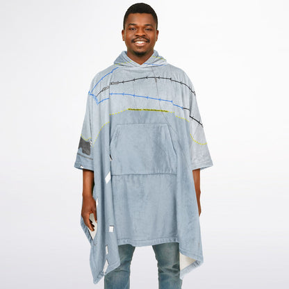 Rotarun, Idaho Ski Resort Map Flannel Blanket Poncho