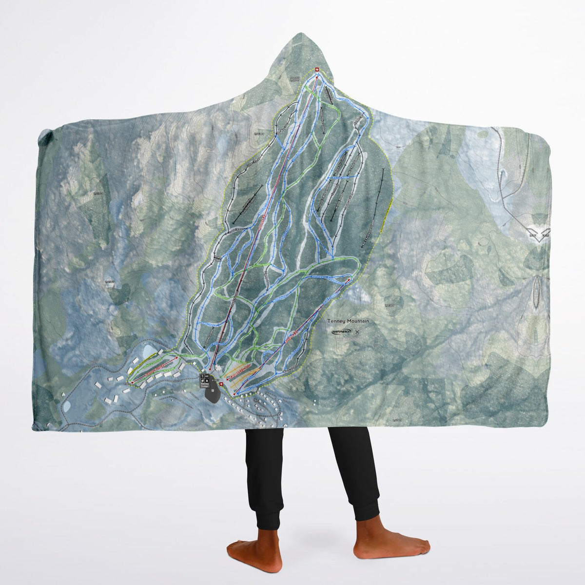 Tenney Mountain, New Hampshire Ski Trail Map - Youth Hooded Blanket