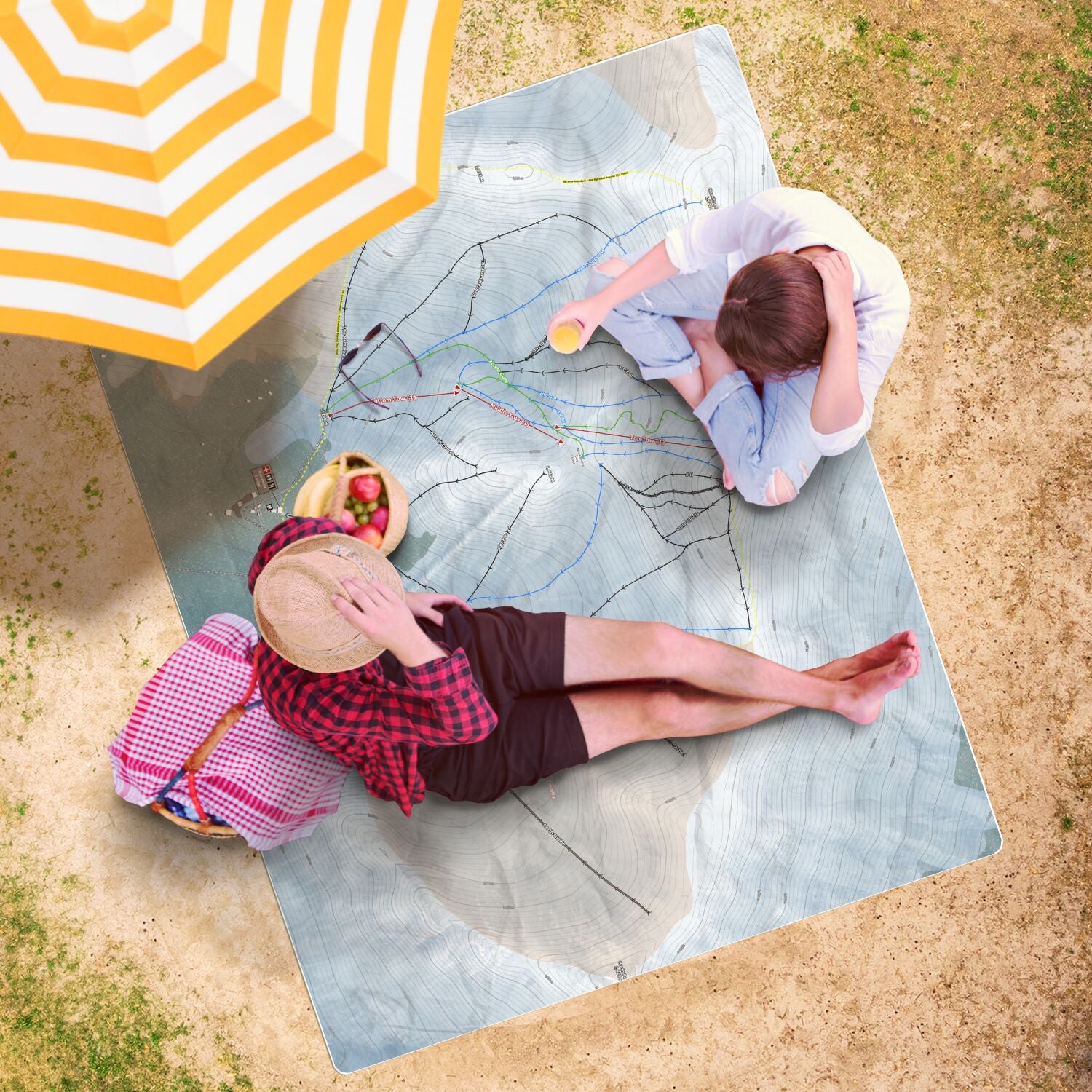 Craigieburn Valley, New Zealand Ski Resort Map Printed Beach Towel