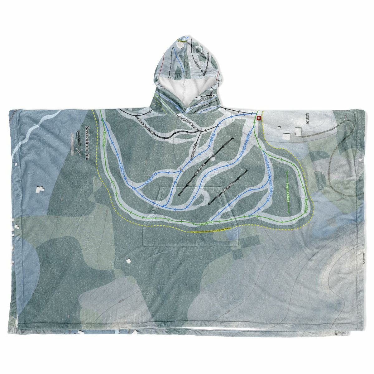Saskadena Six, Vermont Ski Resort Map Flannel Blanket Poncho