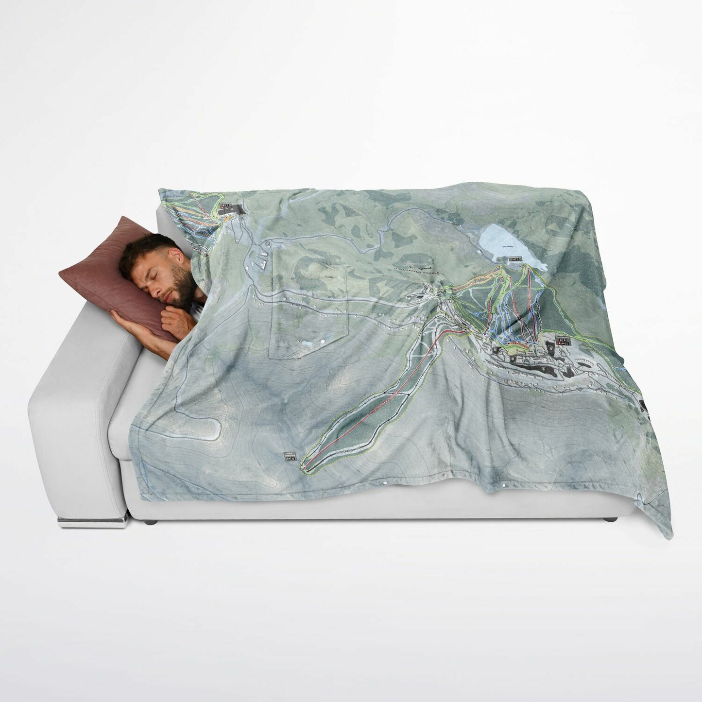 Snowshoe Mountain, West Virginia Ski Resort Map Flannel Blanket Poncho