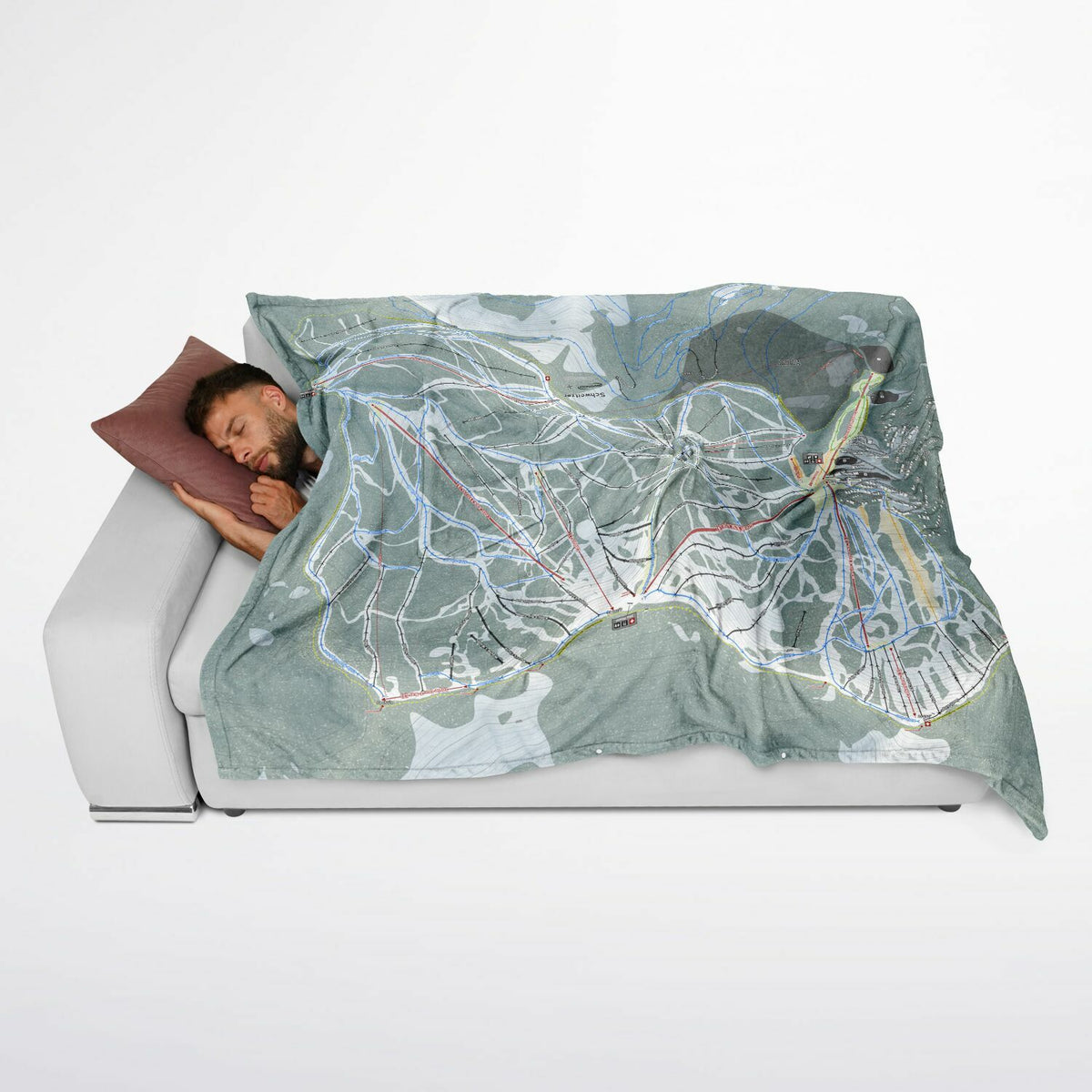 Schweitzer, Idaho Ski Resort Map Flannel Blanket Poncho