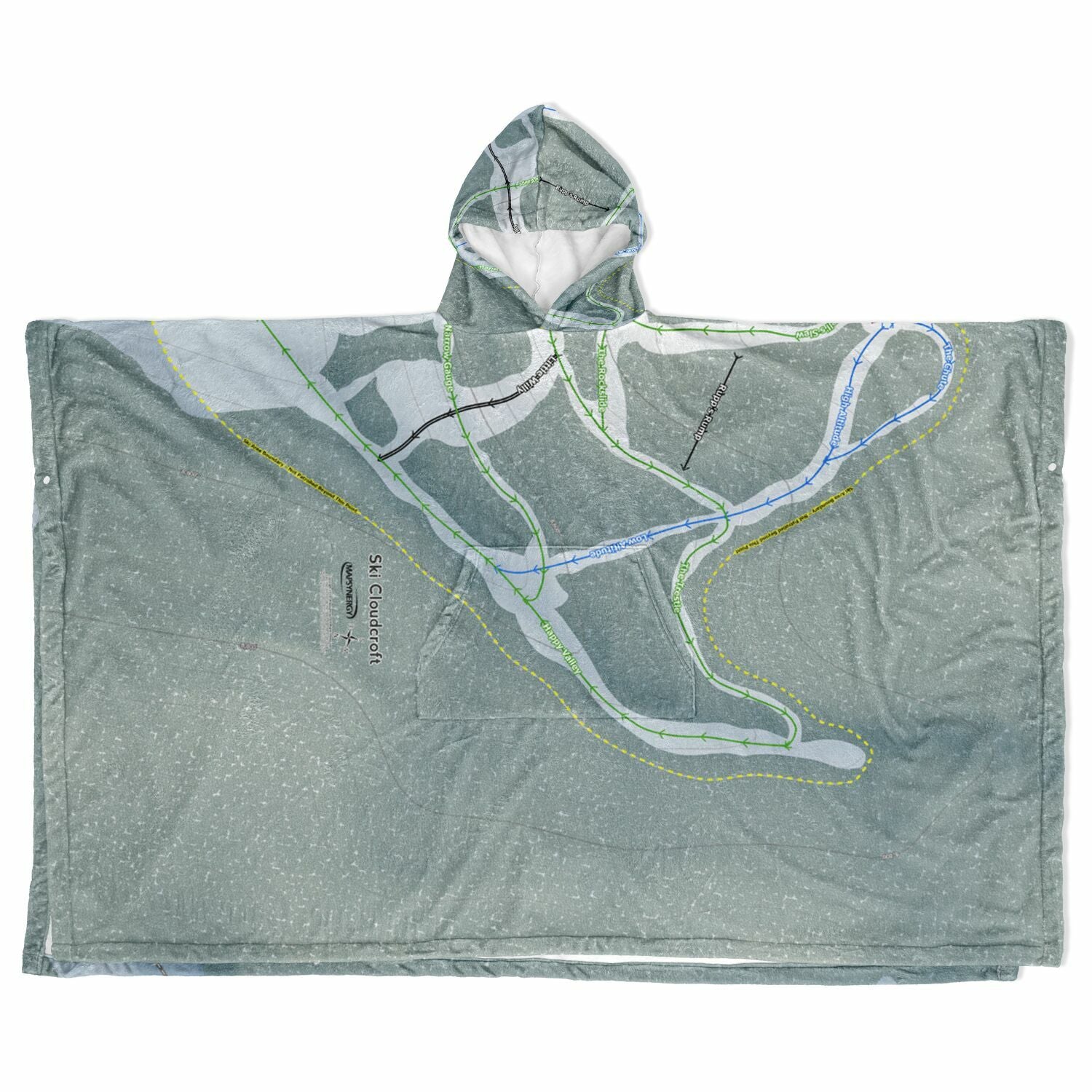 Ski Cloudcroft, New Mexico Ski Resort Map Flannel Blanket Poncho