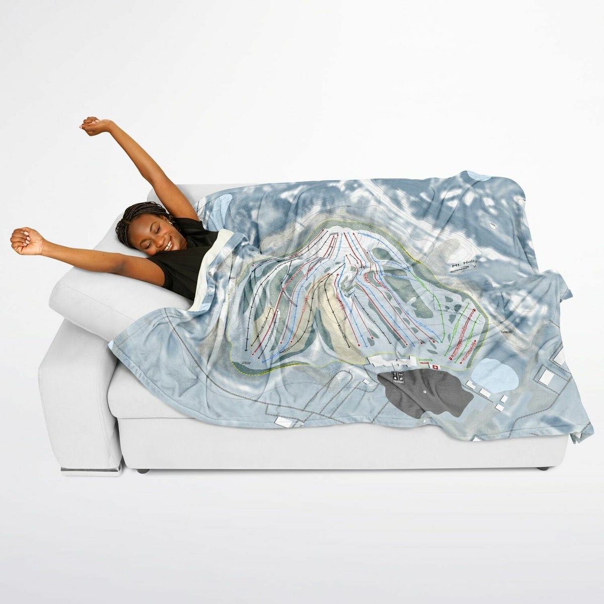 Mt Holly, Michigan Ski Resort Map Flannel Blanket Poncho