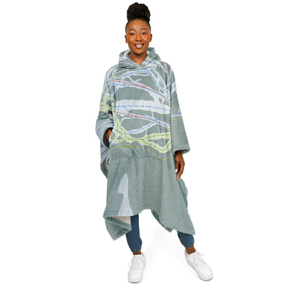 Showdown, Montana Ski Resort Map Flannel Blanket Poncho