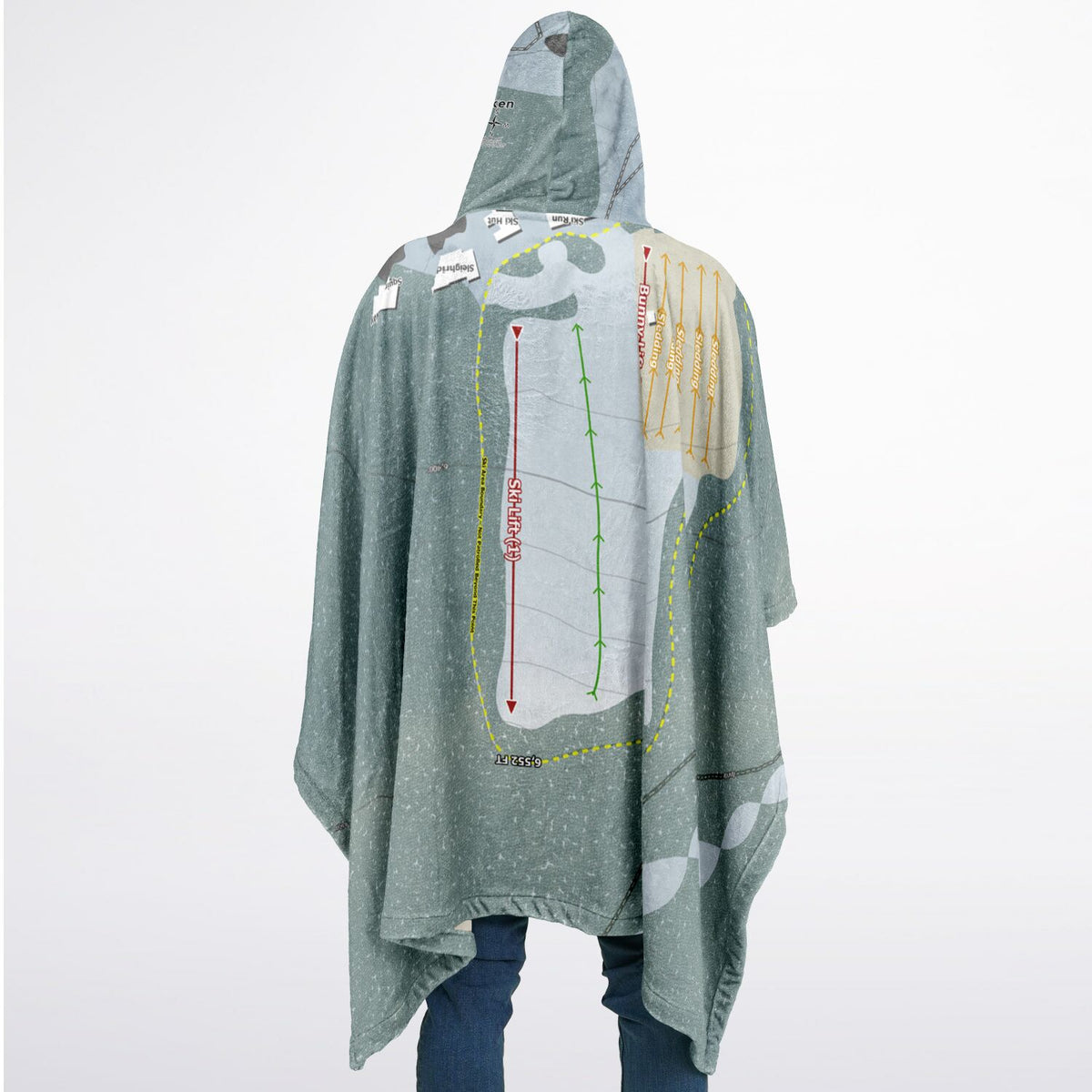 Granlibakken, California Ski Resort Map Flannel Blanket Poncho