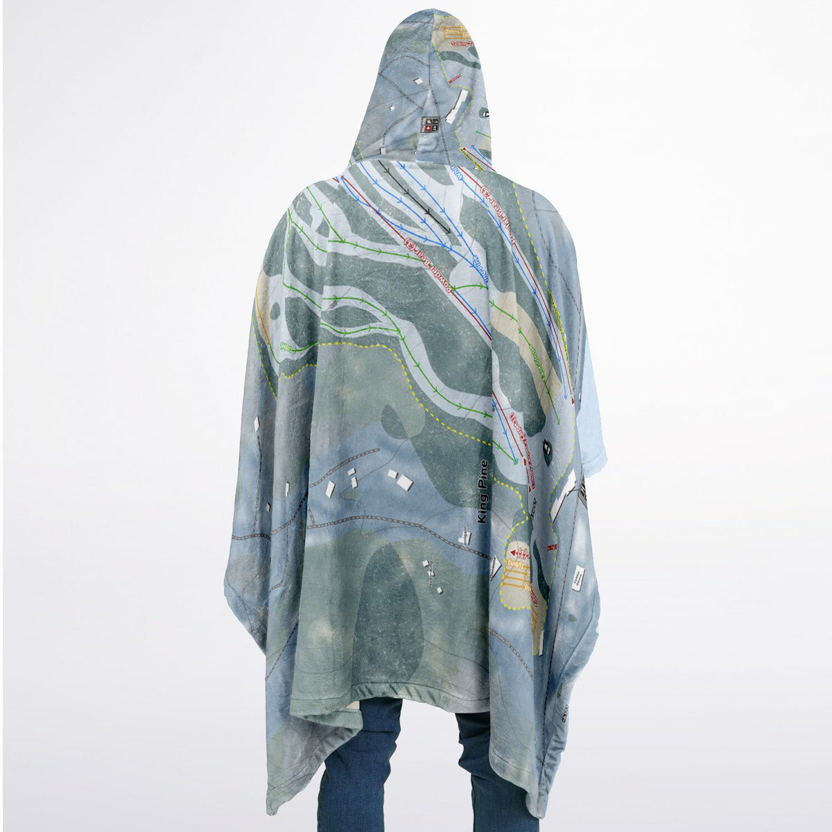 King Pine, New Hampshire Ski Resort Map Flannel Blanket Poncho