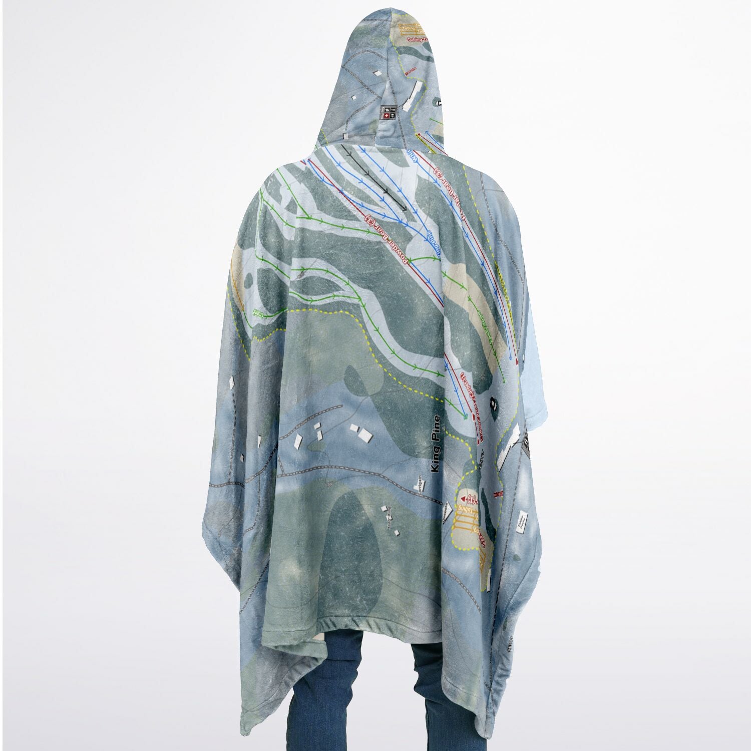 King Pine, New Hampshire Ski Resort Map Flannel Blanket Poncho